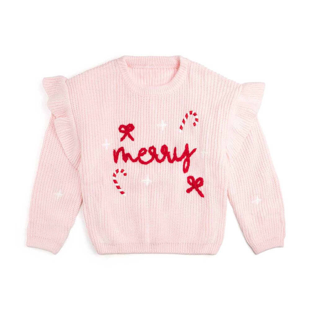 NEW SWEET WINK kids' coquette merry christmas knit sweater in ballet pink